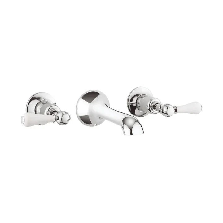 Crosswater Belgravia Lever 3 Tap Hole Basin Mixer Wall Mounted Chrome White Lever detail view - Image 2