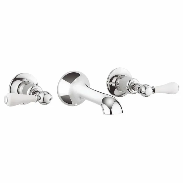 Crosswater Belgravia Lever 3 Tap Hole Basin Mixer Wall Mounted Chrome White Lever product image - Image 1