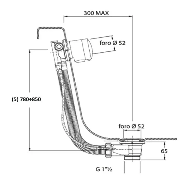 Crosswater Bath Extended Pop Up Waste With Filler 90cm Chrome technical drawing - Image 3