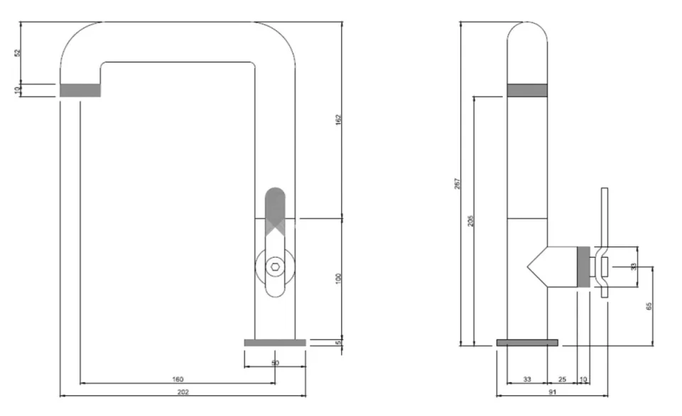 Crosswater Union Tall Mono Brushed Black Chrome technical drawing - Image 2