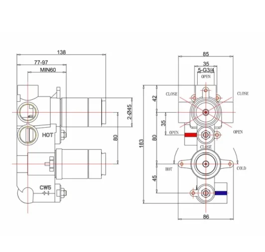 Crosswater 3 Way Diverter Valve Body With Chrome Collar detail view - Image 3