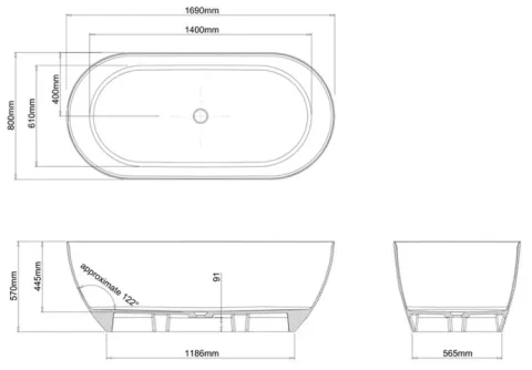 Crosswater Mpro Grande Bath White technical drawing - Image 2