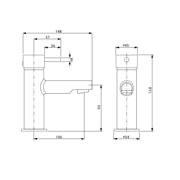 Crosswater Kai Lever Basin Monobloc No Pop-up Waste Deck Mounted Chrome technical drawing - Image 3