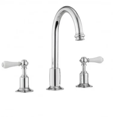Crosswater Belgravia Lever 3 Tap Hole Basin Mixer With Waste Deck Mounted Chrome White Lever detail view - Image 2