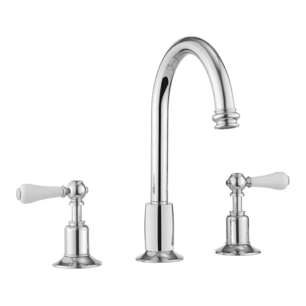 Crosswater Belgravia Lever 3 Tap Hole Basin Mixer With Waste Deck Mounted Chrome White Lever product image - Image 1