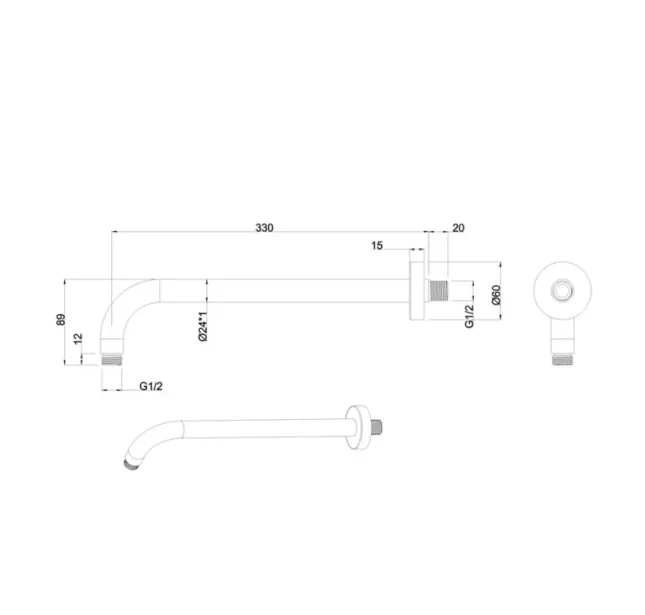 Crosswater Shower Arm 350mm Matt Black detail view - Image 5