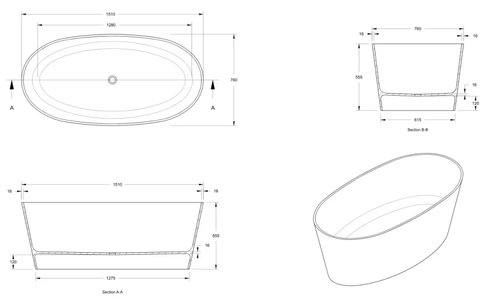 Bc Designs Sorpressa Bath 1510 X 760 (no Waste) Satin Rose detail view - Image 2