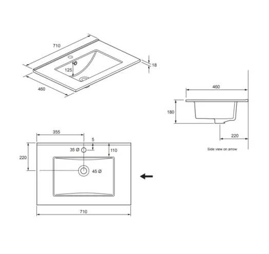 Crosswater Glide Ii Basin Ceramic 700 With Overflow White detail view - Image 3