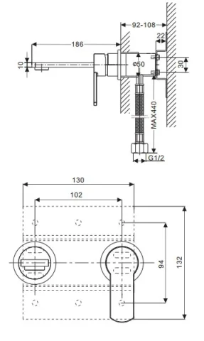 Crosswater Wisp Basin 2 Hole Set Wall Mounted Chrome technical drawing - Image 4