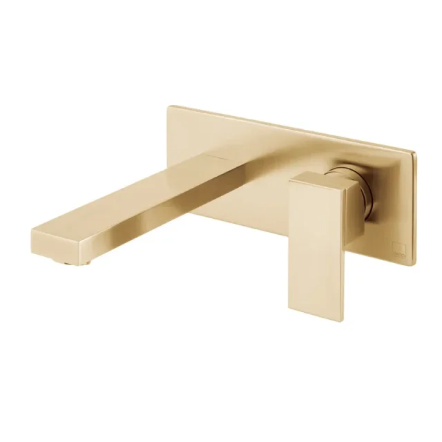 Vado Individual Notion Wall Mounted Single Lever Basin Mixer With Rectangular Backplate Brushed Gold product image - Image 1