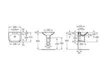 Roca Nexo Wall Hung Basin 600 X 475mm - 1 Taphole technical drawing - Image 2