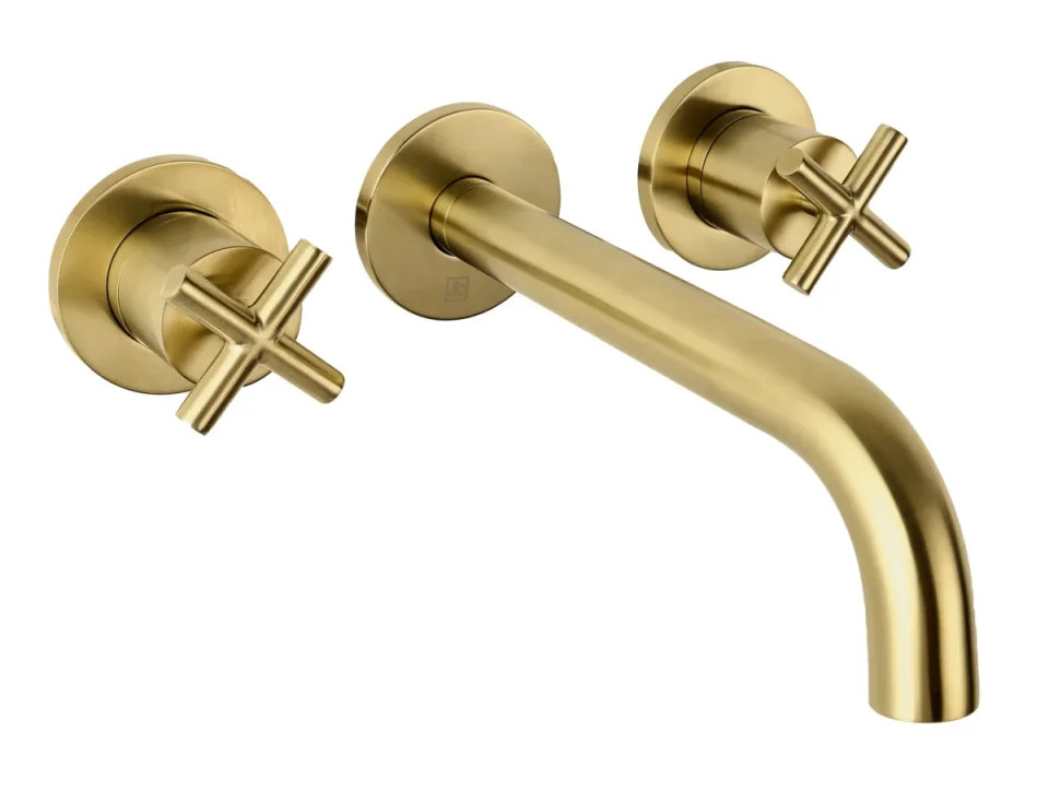 Just Taps Solex 3 Hole Wall Mounted Basin Mixer Brushed Brass product image - Image 1