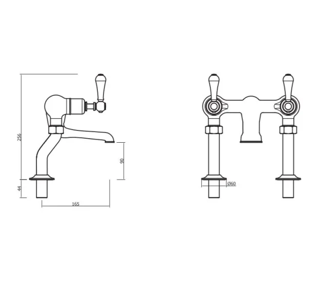 Crosswater Belgravia Lever Bath Filler Deck Mounted Chrome White Lever technical drawing - Image 2