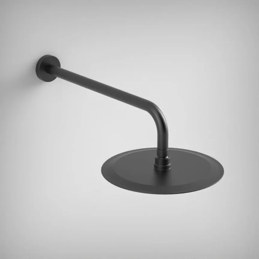 Ava Round 250mm Shower Head - Brushed Black with Wall Mounted Round 400mm Shower Arm - Brushed Black product image - Image 1