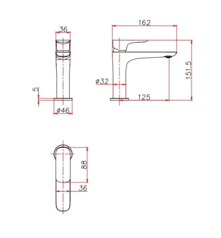 Ava Purity Deck Mounted Basin Mixer Monobloc - Brushed Stainless Steel technical drawing - Image 2