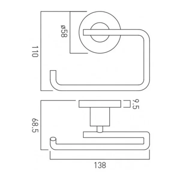 Vado Elements Paper Holder Wall Mounted Chrome technical drawing - Image 4