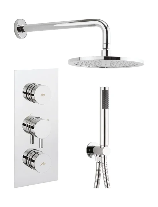 Crosswater Dial Kai Lever Thermostatic Shower Valve With 2 Way Diverter, Shower Head, Arm & Shower Kit Chrome product image - Image 1