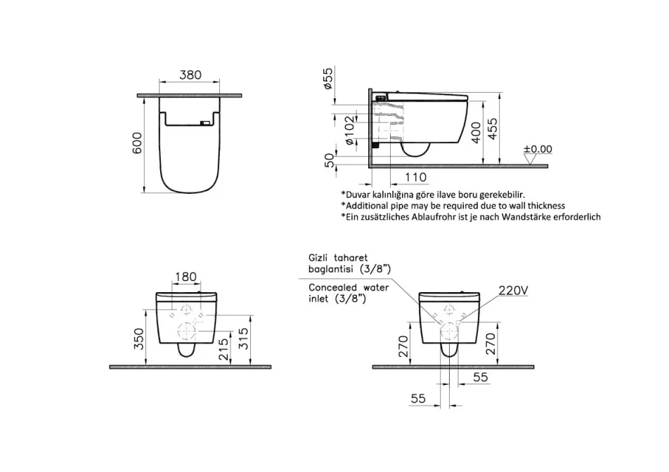 Vitra V-care Smart Wc Comfort - White technical drawing - Image 5