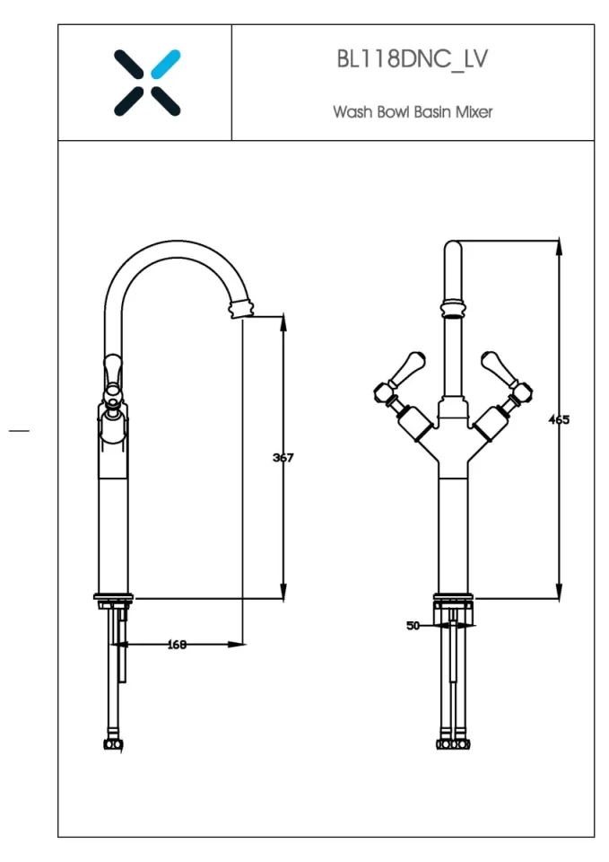 Crosswater Belgravia Wash Bowl Lever Basin Mixer Deck Mounted Chrome White Lever technical drawing - Image 2