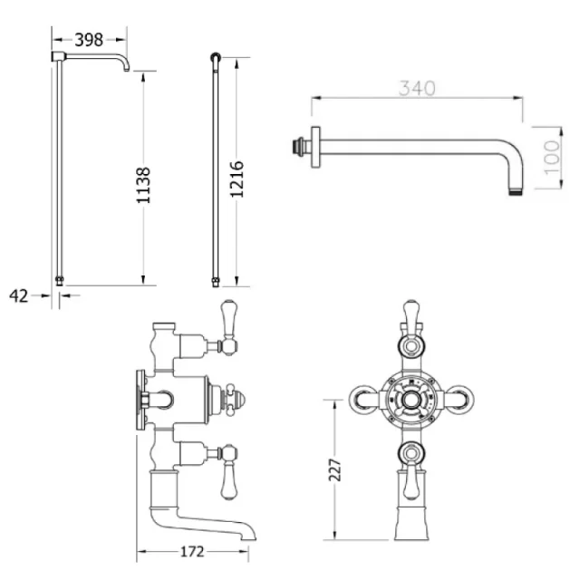 Crosswater Belgravia Thermo Shower Valve With 8" Fixed Head Chrome technical drawing - Image 2