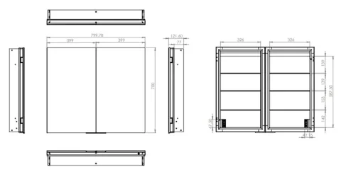 Hib Atrium 80 Semi-recessed Cabinet W80 X H70 X D14.5cm technical drawing - Image 2