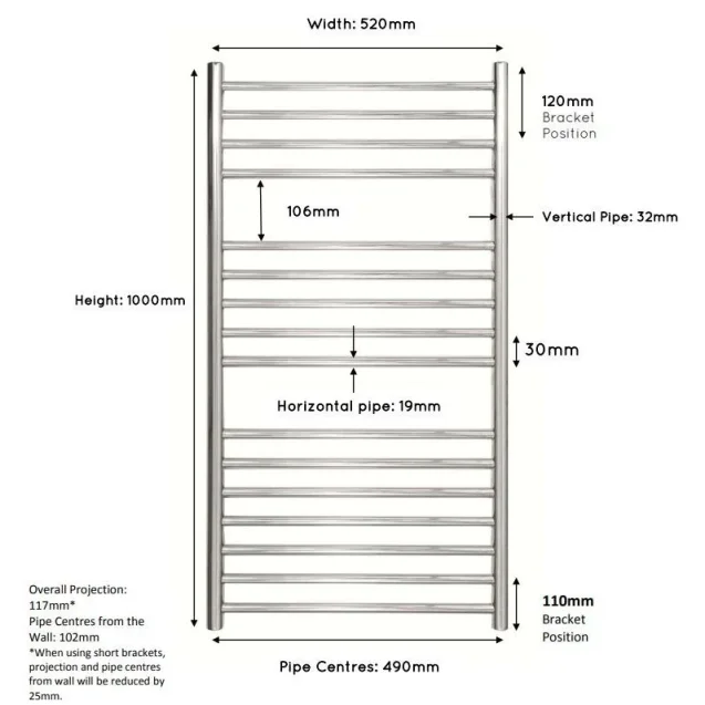 Jis Steyning 520 1000 X 520mm Radiator For Central Heating Polished Stainless Steel detail view - Image 2