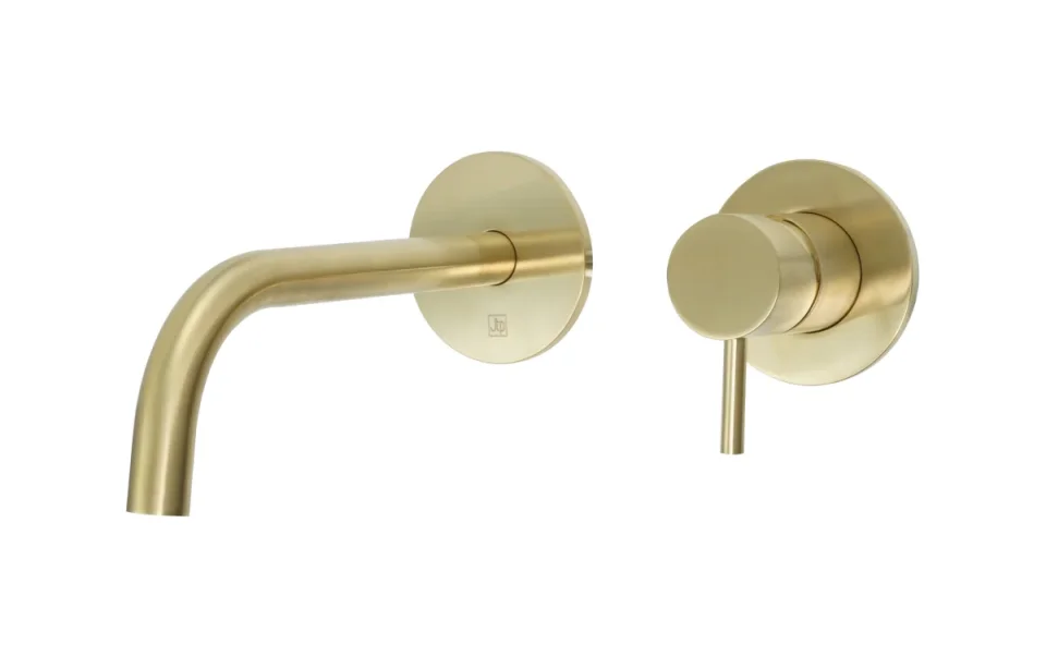 Just Taps Vos Single Lever Wall Mounted Basin Mixer Brushed Brass Slim Spout product image - Image 1