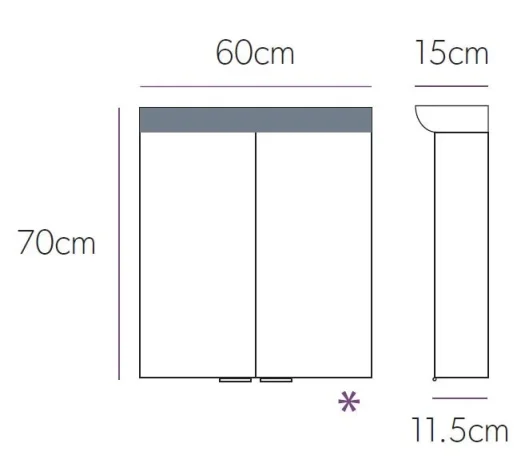 Hib Flare Cabinet W60 X H70 X D11.5/15cm technical drawing - Image 2