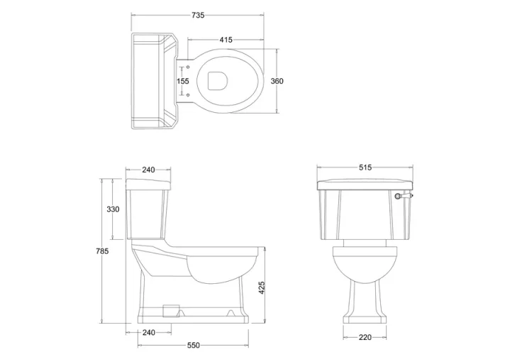 Burlingtonextended Depth 510mm Close Coupled Cistern Tank With Back And Bottom Entry Water Supply With Lever Flush detail view - Image 2
