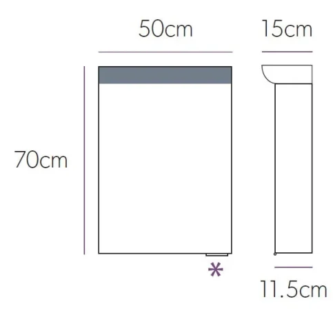 Hib Spectrum Cabinet W50 X H70 X D11.5/15cm technical drawing - Image 2