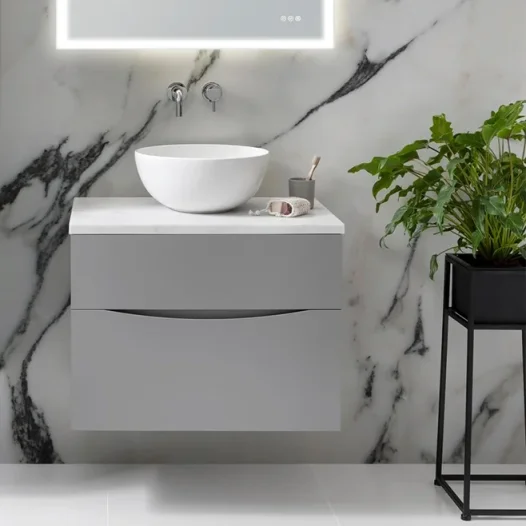 Crosswater Glide II 500mm Wall Mounted 2 Drawer Vanity Unit Storm Grey Matt detail view - Image 3