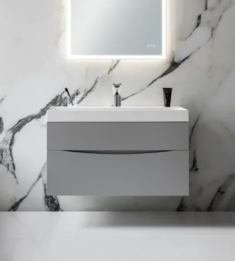 Crosswater Glide II 500mm Wall Mounted 2 Drawer Vanity Unit Storm Grey Matt detail view - Image 5