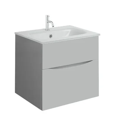 Crosswater Glide II 500mm Wall Mounted 2 Drawer Vanity Unit Storm Grey Matt detail view - Image 6