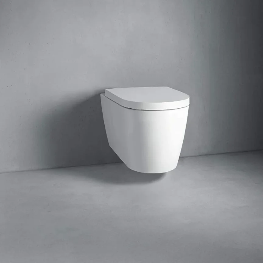 Duravit ME by Stark 480mm Compact Rimless Wall Hung Toilet Gloss White detail view - Image 3