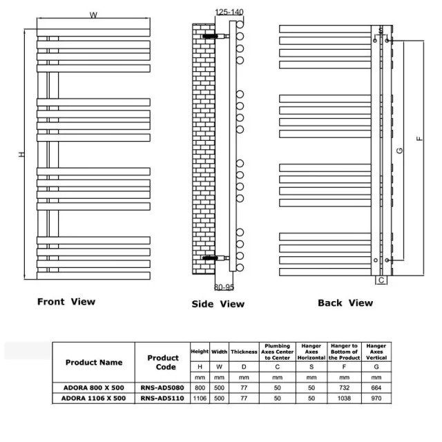 Reina ADORA 1106 x 500 technical drawing - Image 3