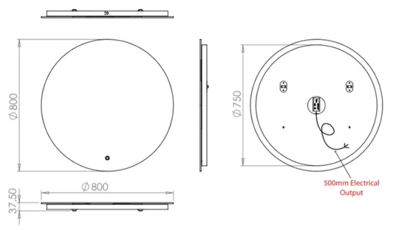 Hib Theme 80 Mirror 80cm X D3.75cm technical drawing - Image 2