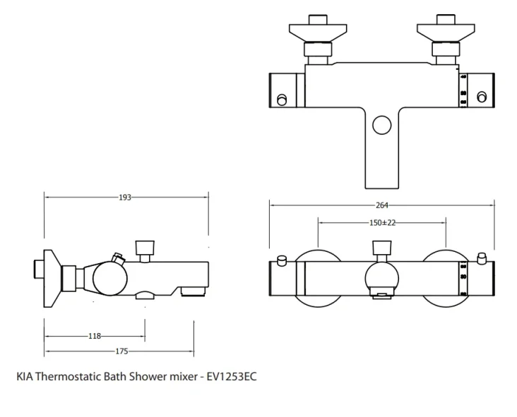 Crosswater Exposed Kai Thermo Shower Mixer Chrome technical drawing - Image 2