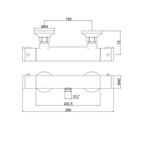 Crosswater Exposed Kai Thermostatic Shower Valve Chrome technical drawing - Image 2