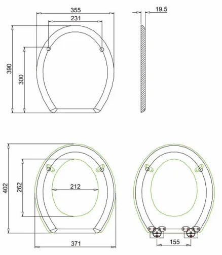 Burlington Grey Seat - Chrome Soft Close technical drawing - Image 2