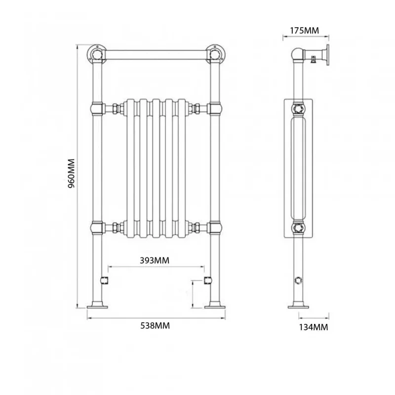 Reina Oxford Traditional Radiator technical drawing - Image 3