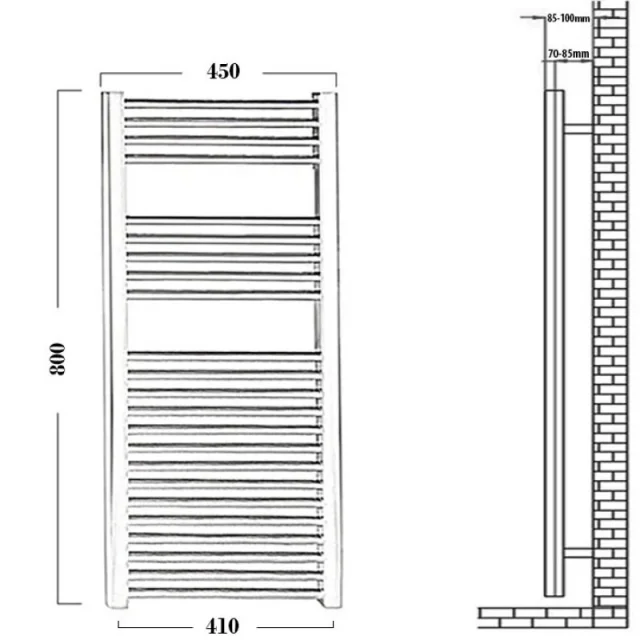 Reina Diva 450 X 800 Towel Radiator Chrome Flat technical drawing - Image 4
