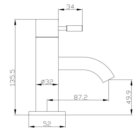 Crosswater Design Mini Monobloc Basin Mixer Tap without Waste Chrome technical drawing - Image 3
