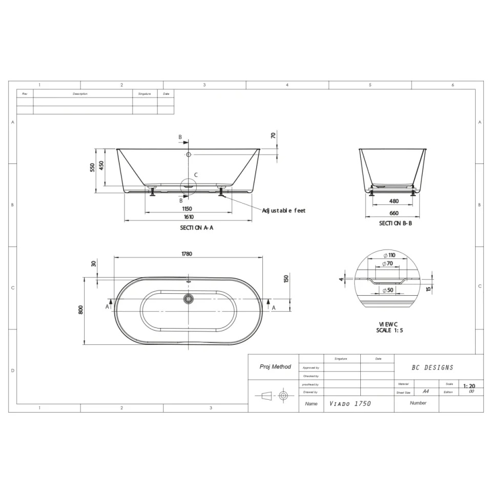 Bc Designs Viado Bath 1780 X 800 (waste Included) White detail view - Image 4