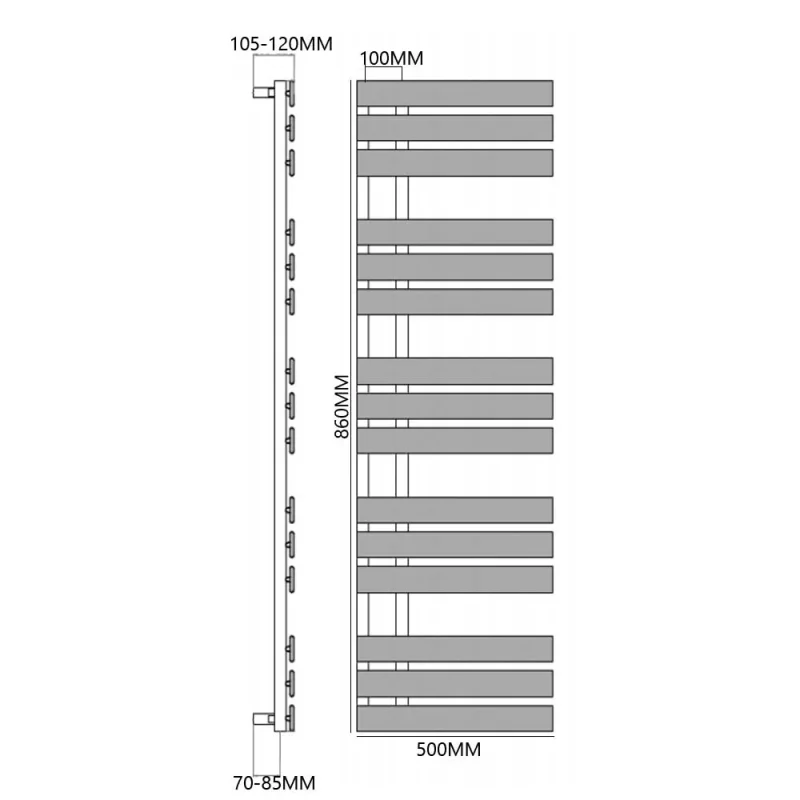 Reina Sesia 500 X 860 Chrome Designer Radiator technical drawing - Image 3
