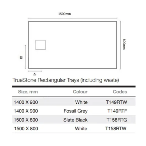 Merlyn Truestone Rectangle Tray White 1500 X 800mm detail view - Image 3