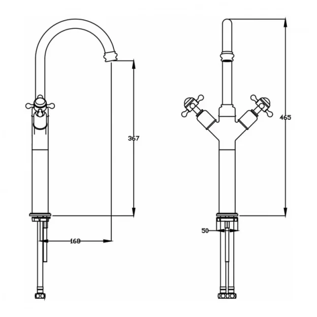 Crosswater Belgravia Wash Bowl Basin Mixer Deck Mounted Chrome technical drawing - Image 2