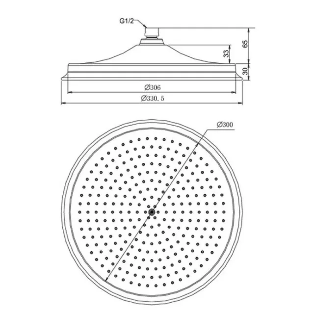 Burlington 12 Shower Rose Chrome technical drawing - Image 2