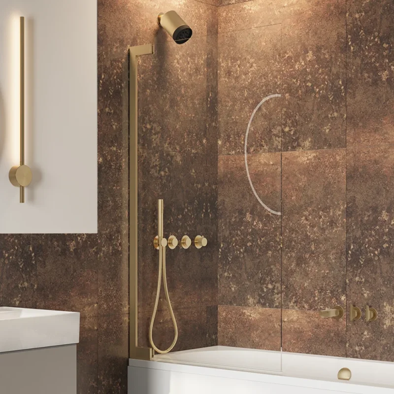 Crosswater Asura 8mm Hinged Bath Screen 900 Brushed Brass product image - Image 1