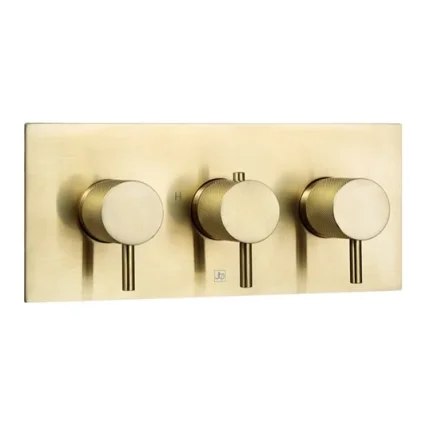 Just Taps Vos Thermostatic Concealed 3 Outlet Shower Valve. Designer Handle Brushed Brass product image - Image 1