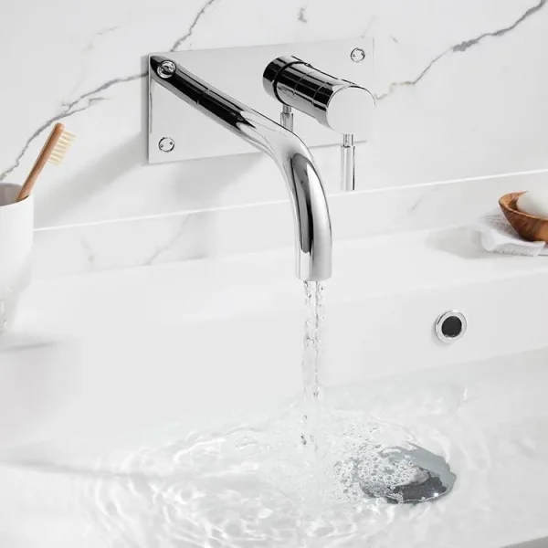 Crosswater Design 2 Hole Wall Mounted Basin Tap Set with 21cm Spout Chrome detail view - Image 3